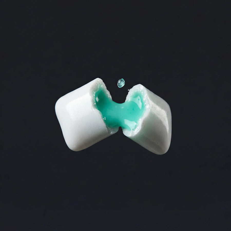 LIMIT gum pellet showing liquid-filled mint center